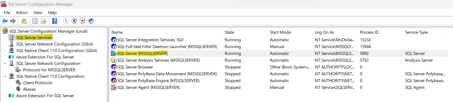 restart sql server